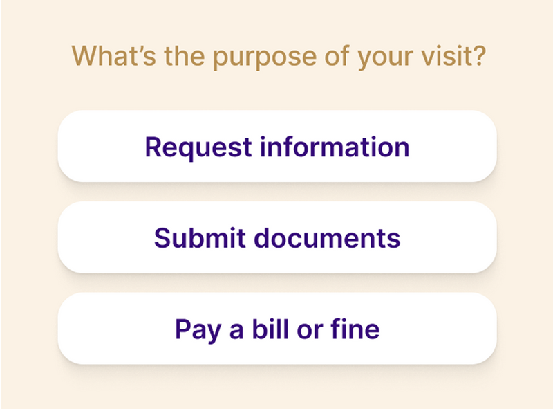 Allow visitors to select their service and respond to relevant questions
